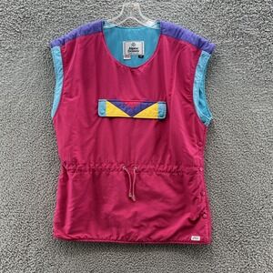Vintage Alpine Designs Winter Vest Womens 12 Pink Yellow Baby Blue Ski 80s Tunic